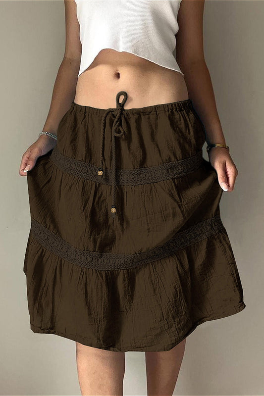 Brown Pleated A-line Skirt