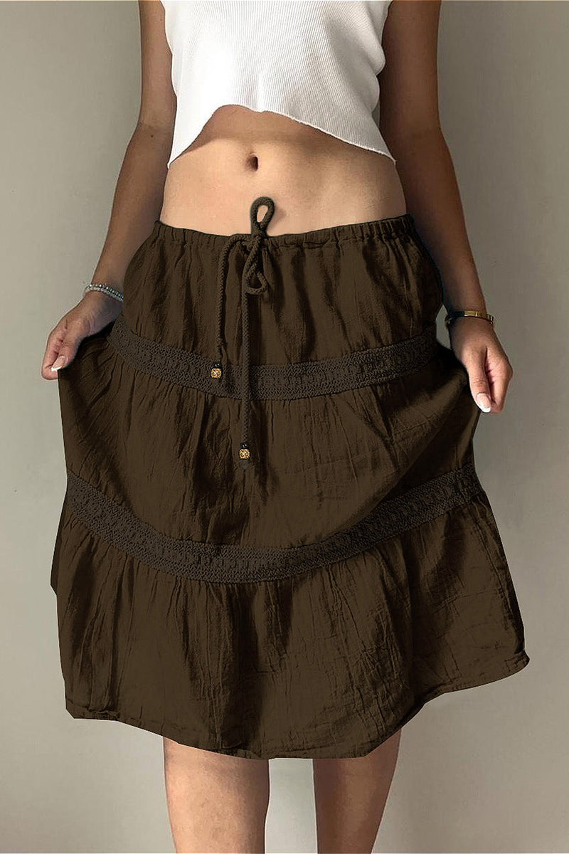 Brown Pleated A-line Skirt