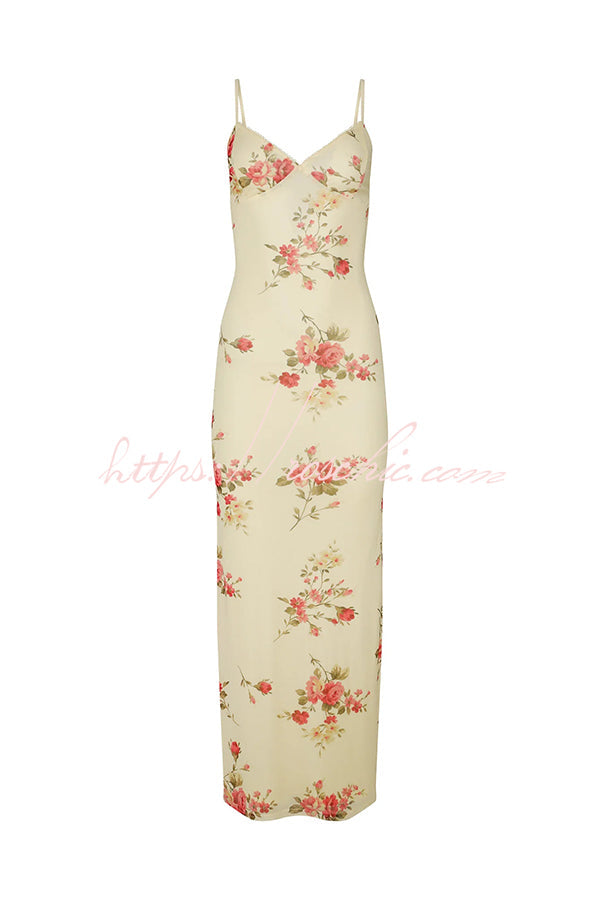 Reveling in the Unknown Print Slip Stretch Maxi Dress