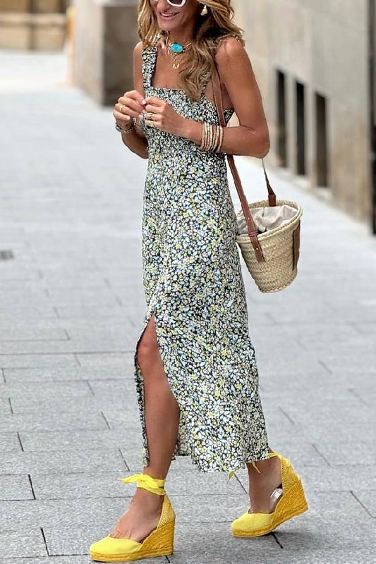 One-line Suspender Holiday Slit Long Skirt