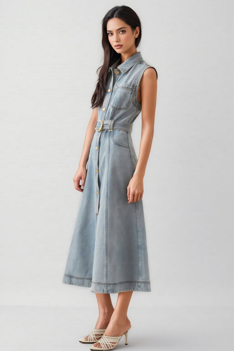 Ivetha Denim Tie-waist Midi Dress
