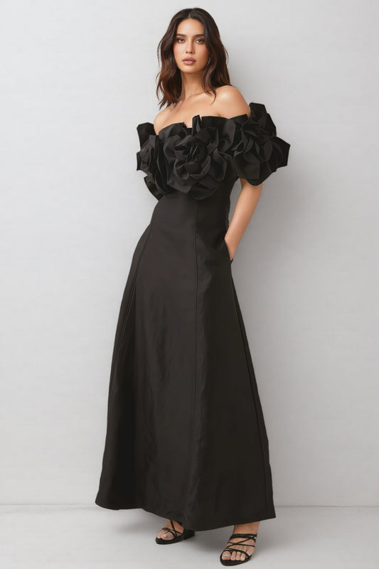 Paca Black Strapless 3d Maxi Dress
