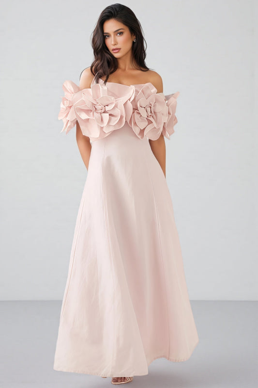 Alreem Pink Strapless 3d Maxi Dress