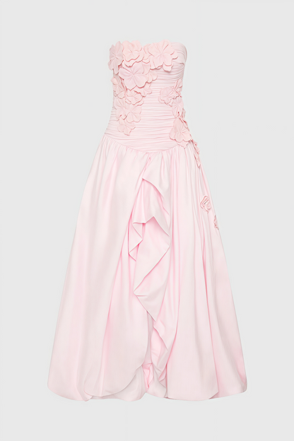 Eliahe Pink 3d Flower Split Maxi Dress