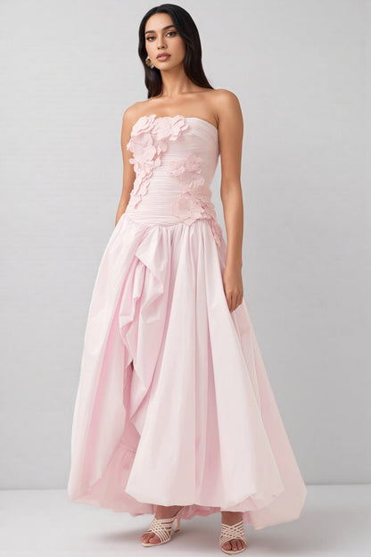Eliahe Pink 3d Flower Split Maxi Dress