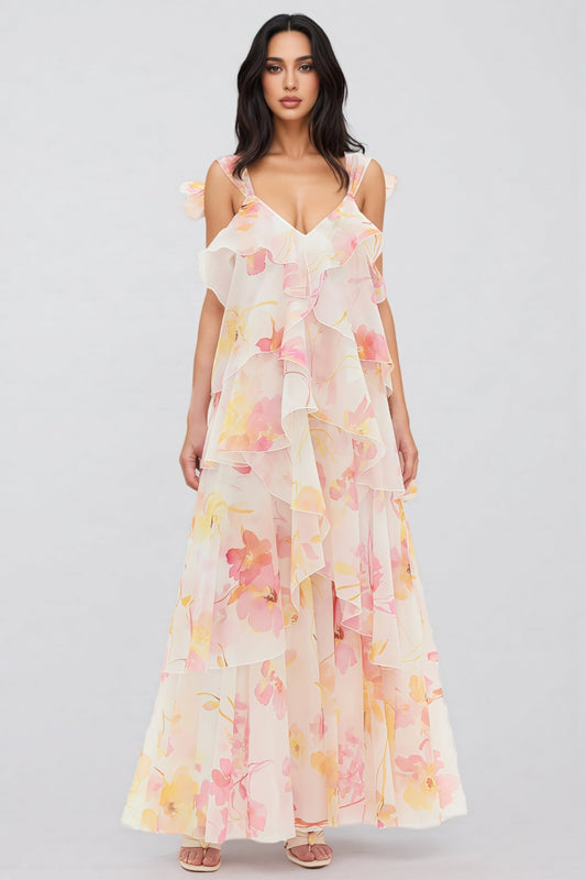 Cesca Ruffled Print Maxi Dress