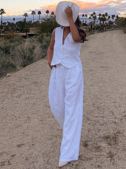 High Waist Loose Pant Sets Crop Tops and Pants 2 Piece Sets Outfits Holiday Trouser Suit for Summer