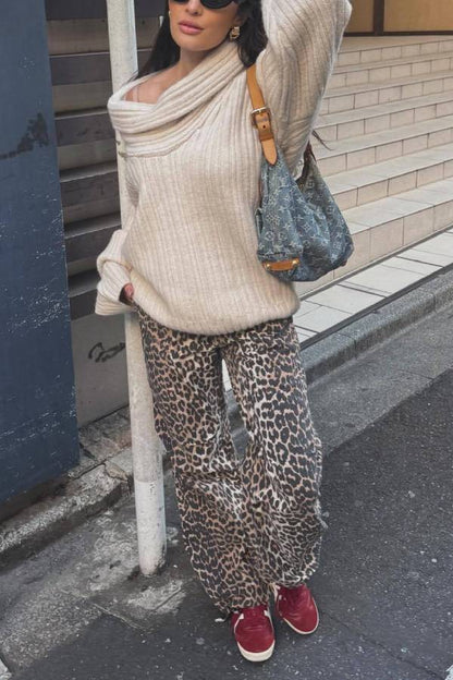 Fashionable Irregular Collar Loose Knitted Sweater