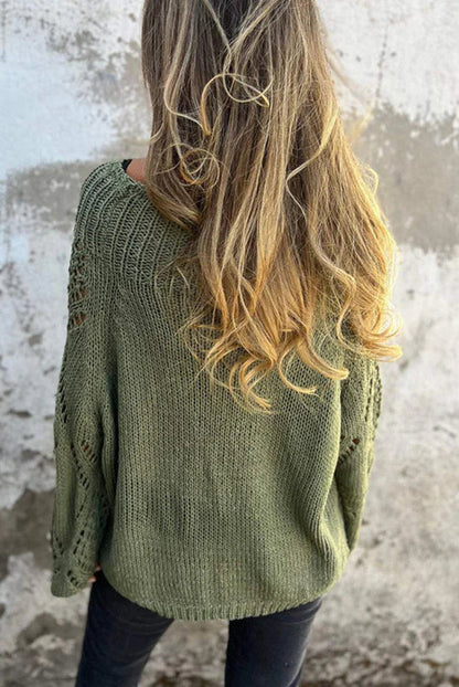 Color Hollow Round Neck Loose Knitted Sweater