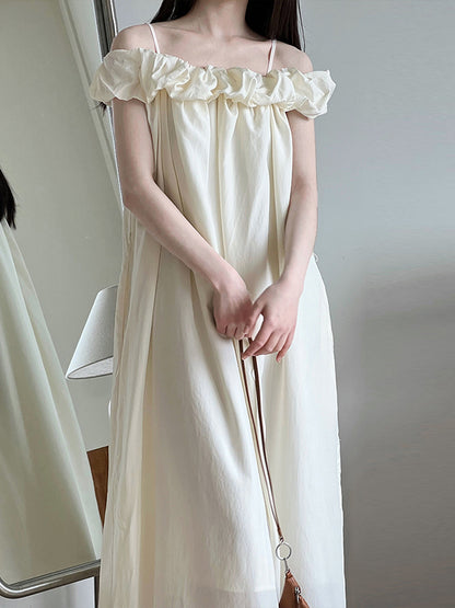 Loose Sleeveless Elasticity Pleated Color Split-joint Off-the-shoulder Maxi Dresses
