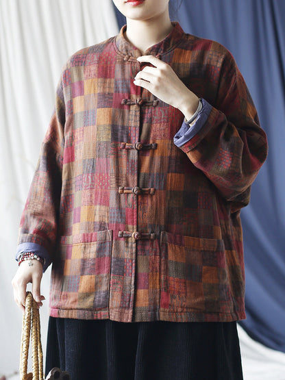 Spring Plaid Cotton Shirt Coat Rr001