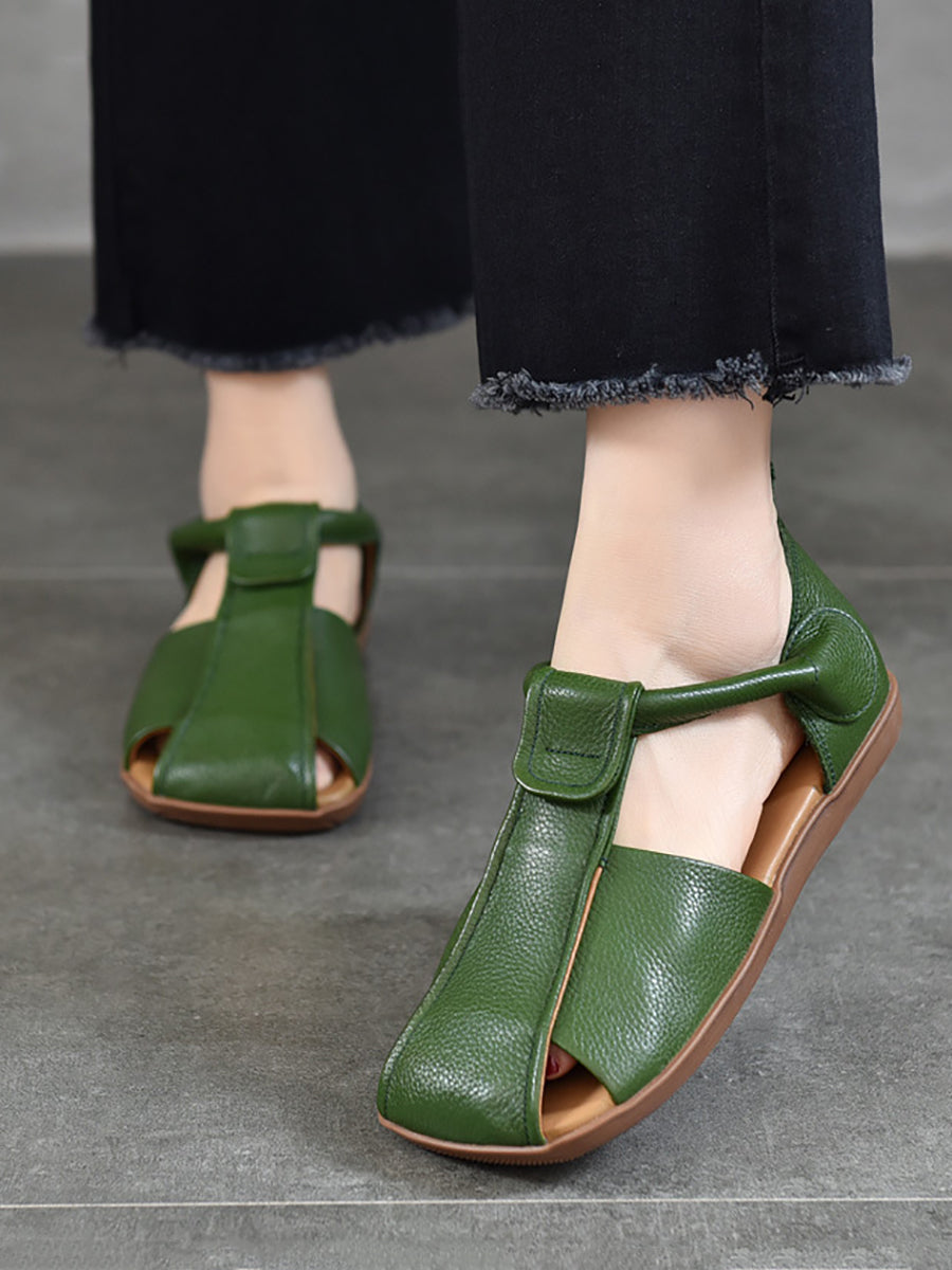 Summer Soft Leather Spliced Flat Sandals Zz1027