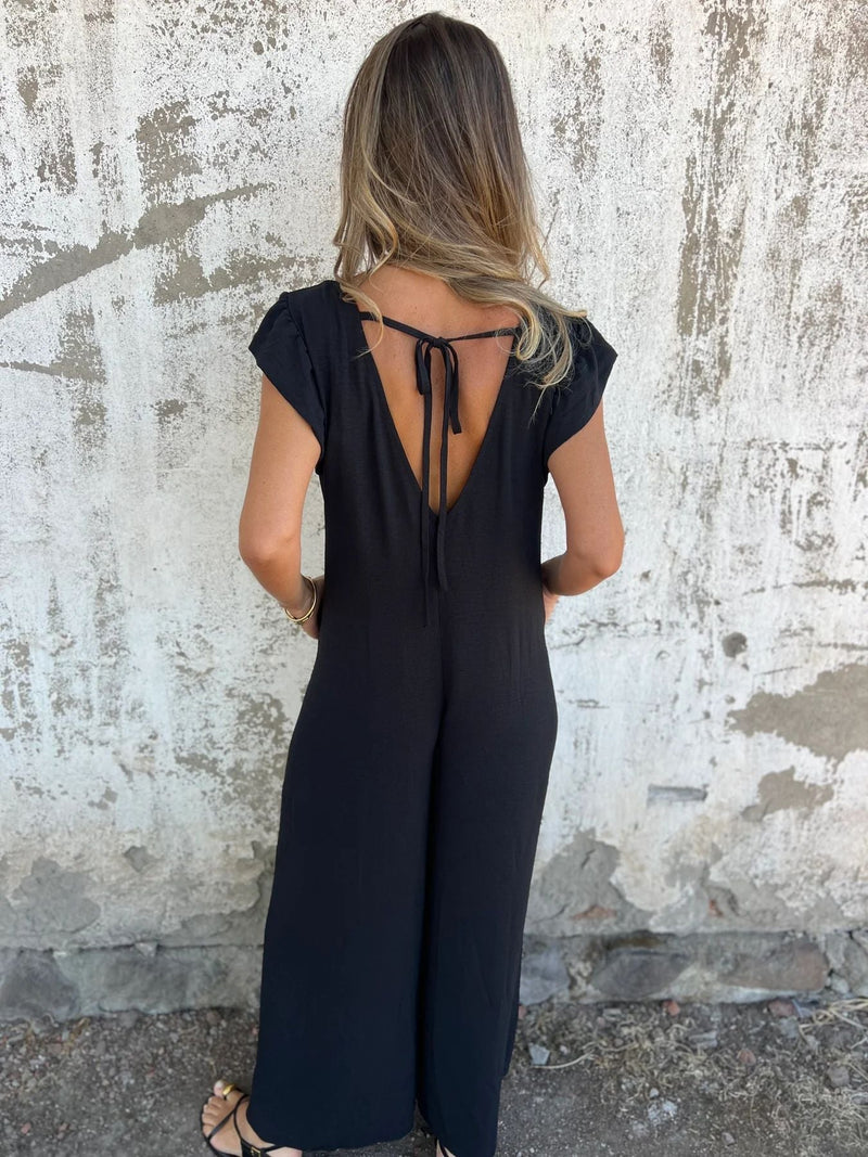 Leopard Print V-neck Jumpsuit With Front Pockets