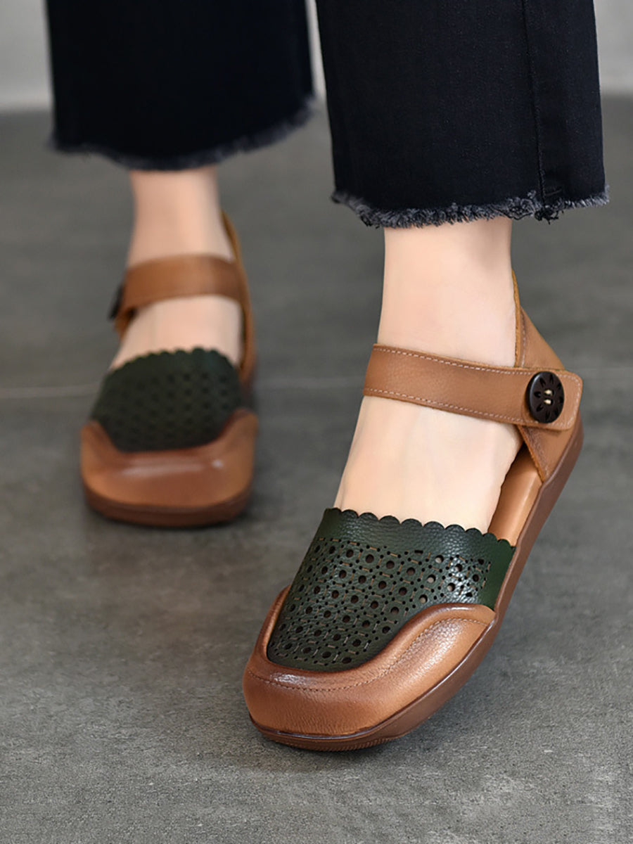 Summer Colorblock Leather Flat Shoes Aa1050