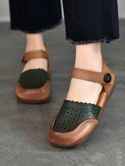 Summer Colorblock Leather Flat Shoes Aa1050