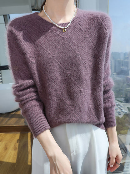 Autumn O-neck Rhomboids Wool Warm Knit Sweater Av1010