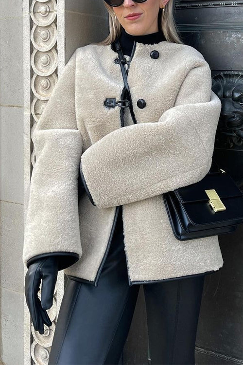 Button Down Pocketed Faux Fur Fleece Coat