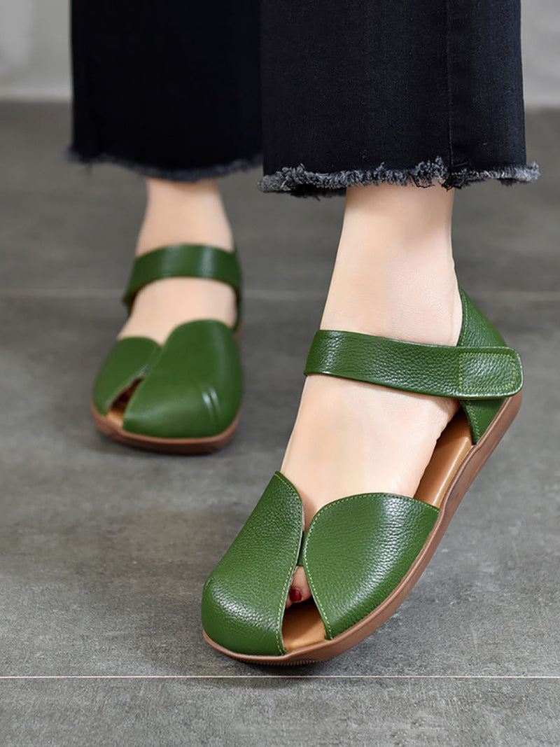 Summer Leather Soft Spliced Flat Sandals Zz1025
