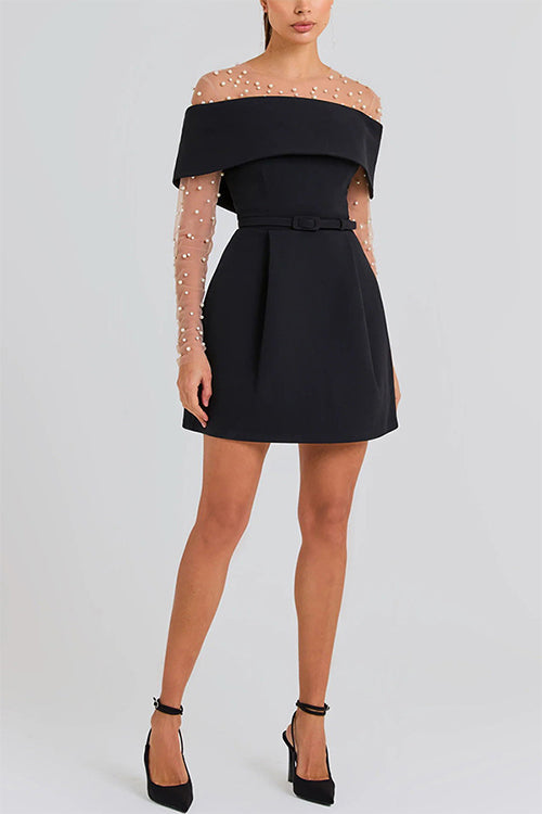 Off Shoulder Waisted A-line Mini Dress