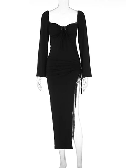 Autumn/winter ’s New Long Sleeve Dress Lace Up Slim Fit Open Back Bodycon Long Dress Party Club Clothing