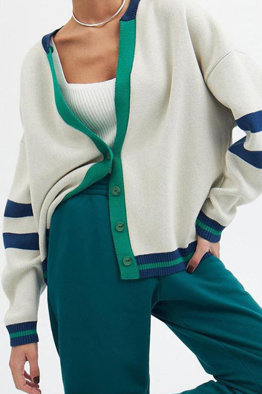 Striped Colorblock Button Cardigan Sweater