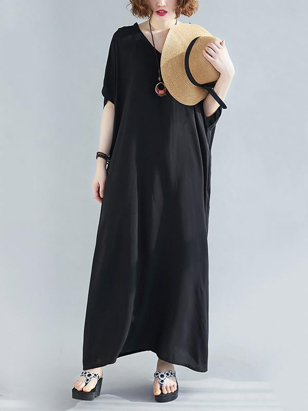 9 Colors Loose Color V-neck Maxi Dress
