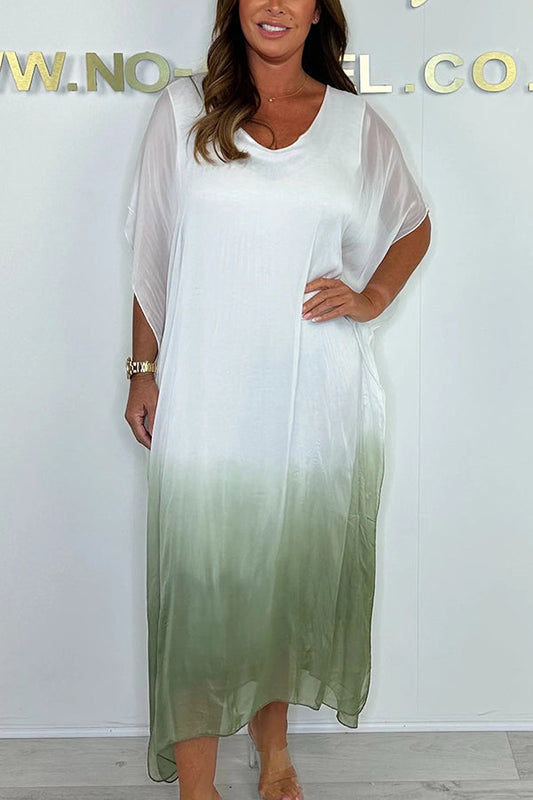 Fashionable Gradient Tie-dye Loose V-neck Midi Dress