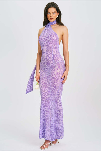 Mesh Halter Backless High Waist Bodycon Maxi Dress