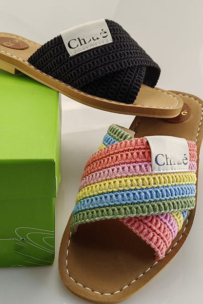Holiday Cross Strap Woven Slippers