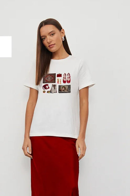 Minimalist Fun Print Loose Cotton T-shirt
