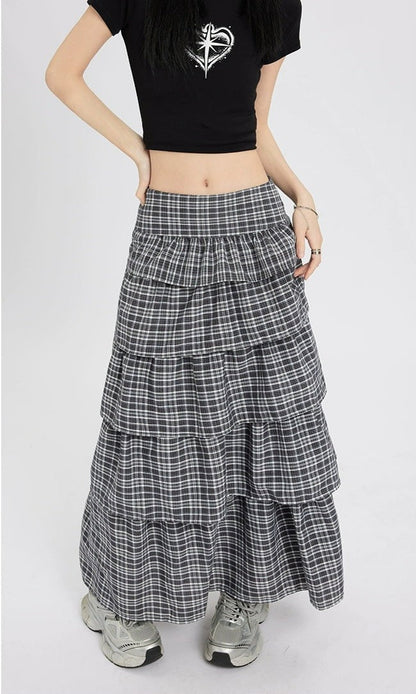 Plaid Tiered Maxi Skirt