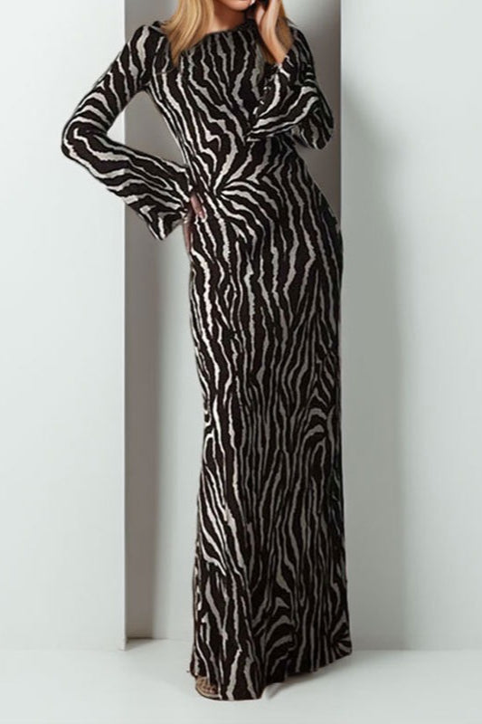 Print Long Sleeve Maxi Dress