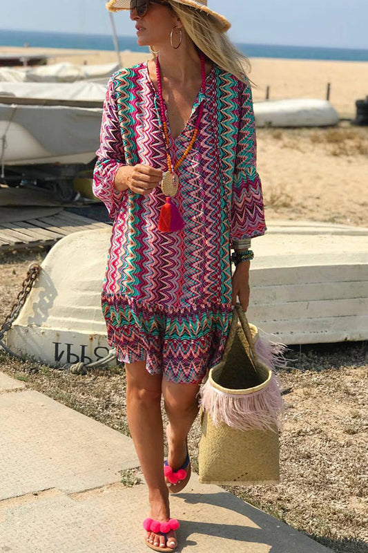 Hailee Colorful Water Ripple Print Beach Mini Dress