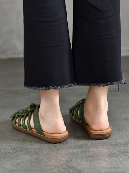 Summer Leather Spliced Flat Slippers Ui1025