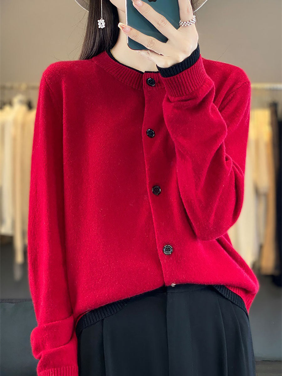 Autumn Colorblock Knit 100%wool O-neck Sweater Qm006