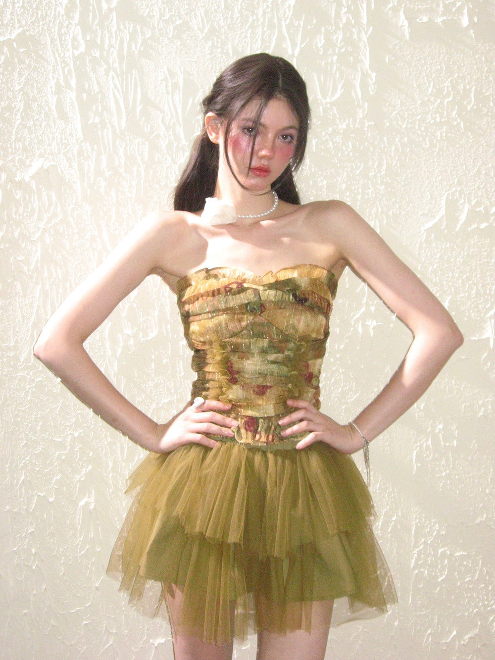 Retro Rose Tulle Frill Top & Mini Skirt