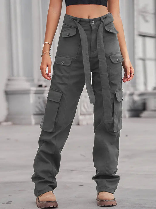 Washed Multi-pocket Denim Cargo Pants