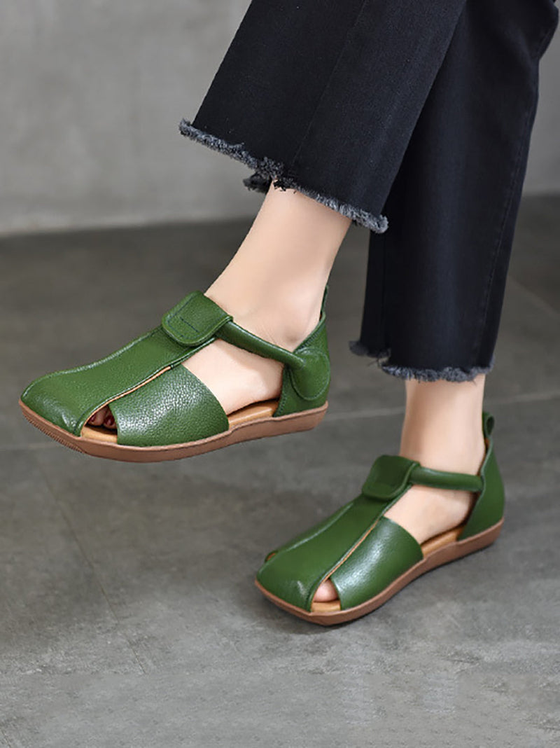 Summer Soft Leather Spliced Flat Sandals Zz1027