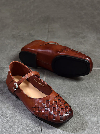 Summer Leather Weave Low-heel Shoes Ll004