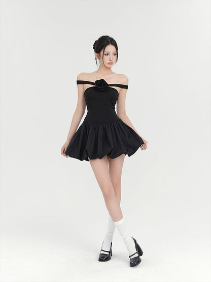 Black Rose Bubble Mini Dress
