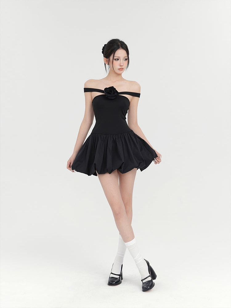 Black Rose Bubble Mini Dress