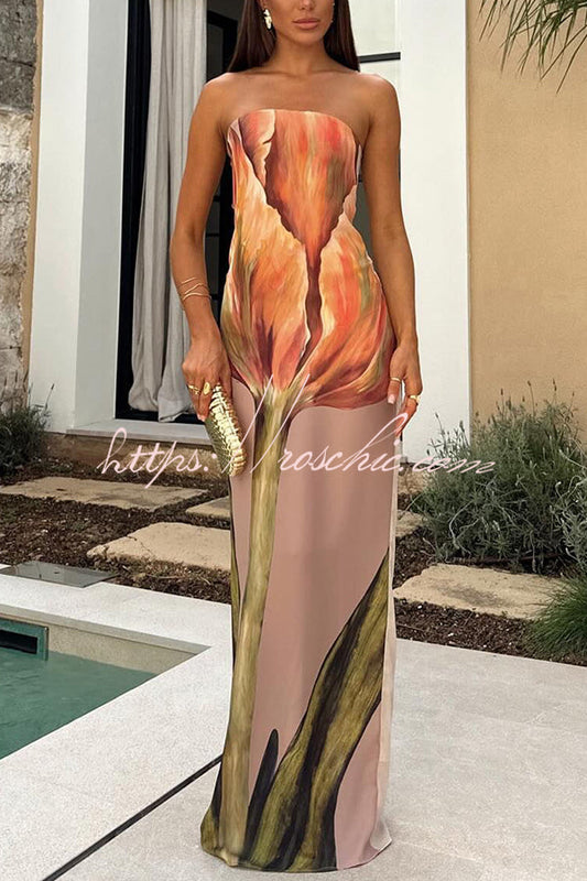 Melody Chiffon Print Bandeau Loose Maxi Dress