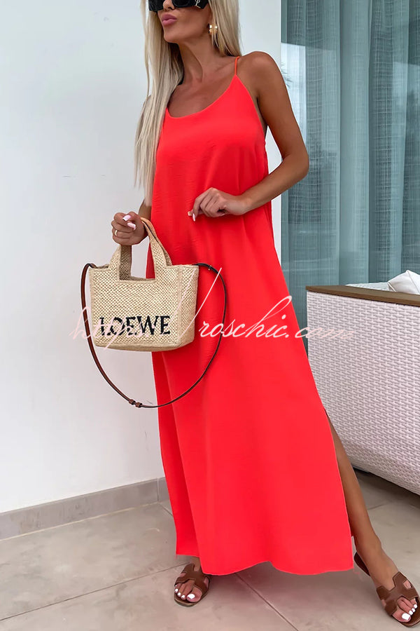 Color Resort Style Spaghetti Strap Backless Maxi Dress