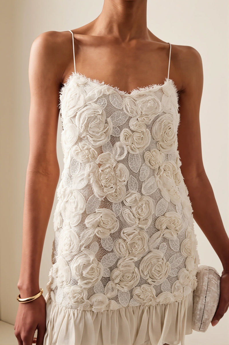 Chiffon Applique Cami Layered Mini Dress