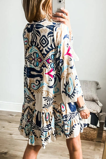 Unique Printed Resort Style Loose Mini Dress
