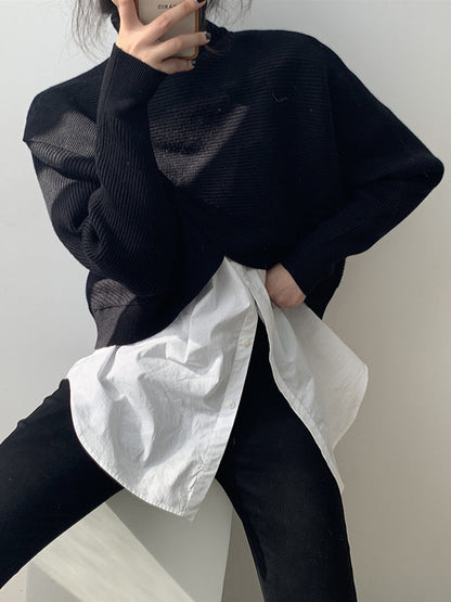Urban White High-neck Split-front Long Sleeve Crop Sweater An1034