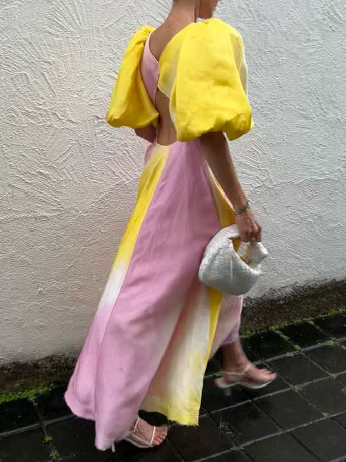Ombre Puff Sleeve Maxi Dress