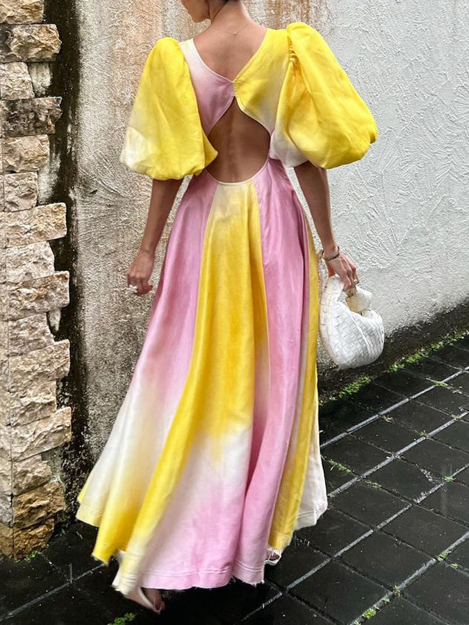 Ombre Puff Sleeve Maxi Dress