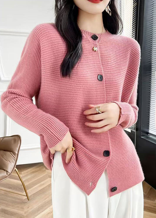 Fine Pink O-neck Button Cotton Knit Cardigans Fall Qp046