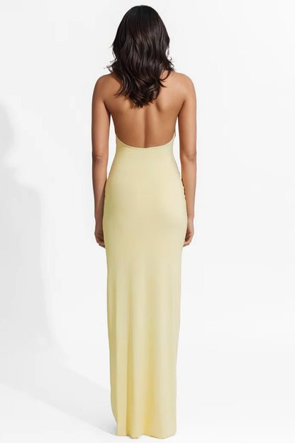 Dakod Yellow 3d Backless Maxi Dress